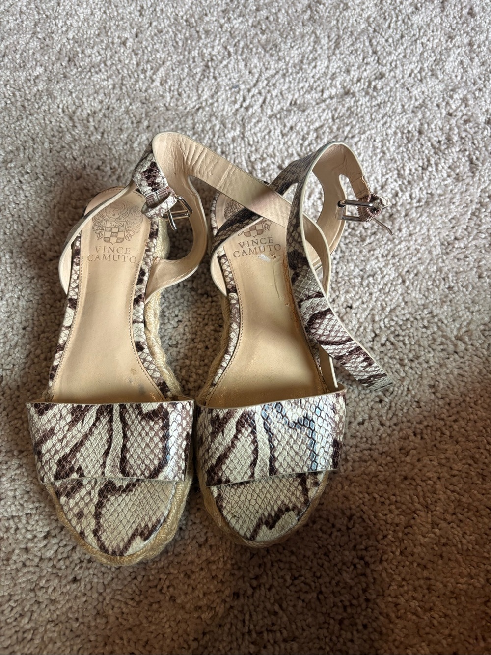 Vince Camuto Defina Snakeskin Flatform Espadrille Ankle Strap Sandals 7M